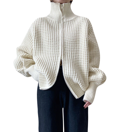 Thickened Loose Lazy Sweater Zipper Knitted Cardigan Jacket Women
