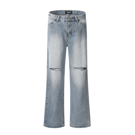 Fashion Knee Hole Denim Trousers Men