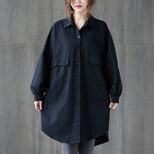 Cardigan Shirt Collar Big Pocket Windbreaker Jacket Women