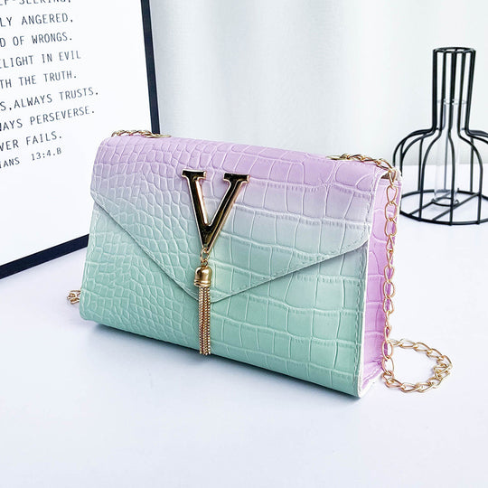 Gradient Color Iron Tassel Chain Small Square Bag Shoulder