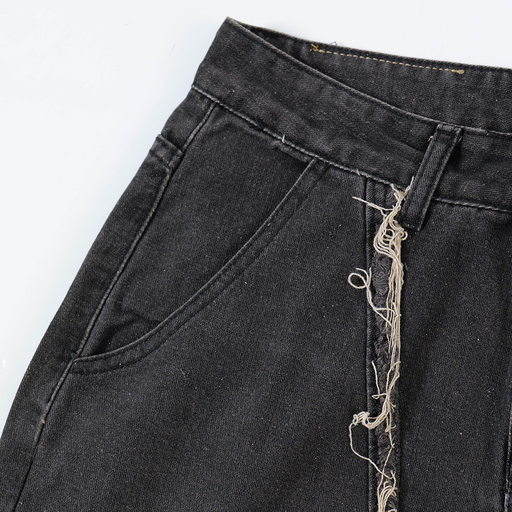 Ripped Wide-legged Denim Trousers For Men