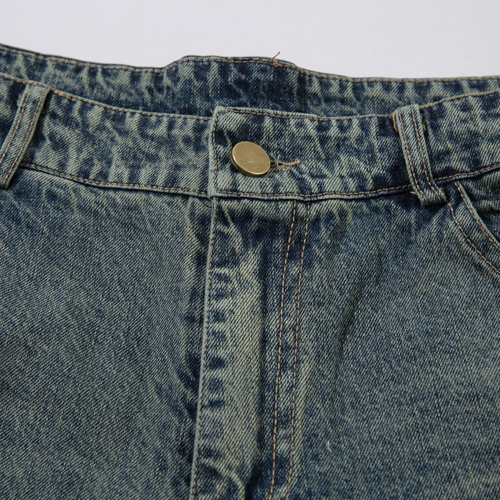 Washed Old Raw Edge Denim Shorts For Men