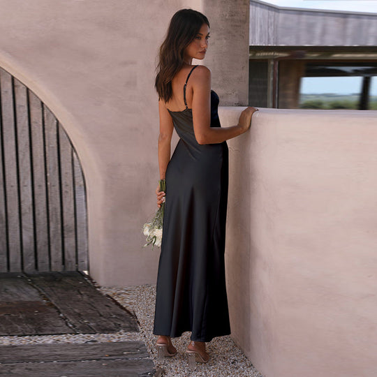 Summer Pure Color Split Dress Women