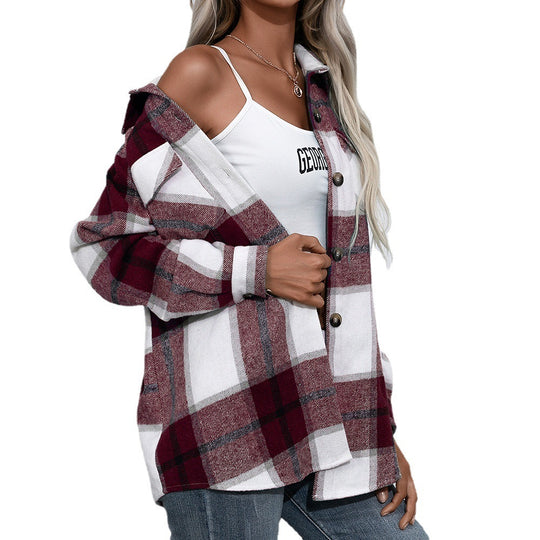 Cashmere Plaid Top Loose Casual Shirt Jacket Women