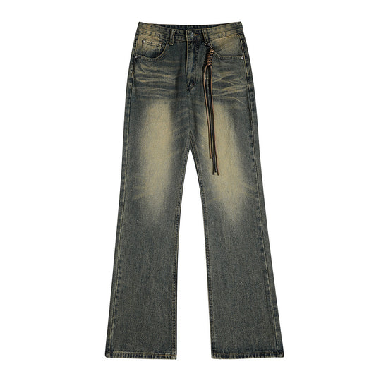 Washed White Denim Bootcut Trousers Men