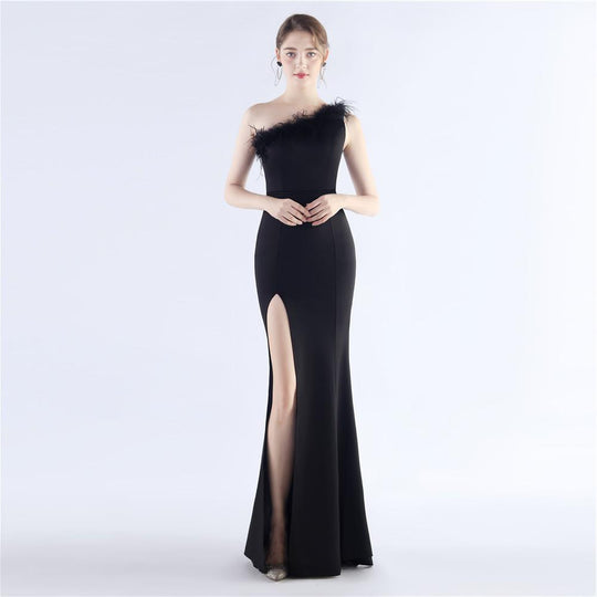 Ostrich Feather Dinner Show Wedding Evening Dress