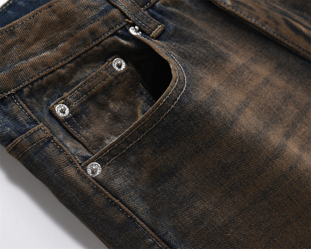 Distressed Dirty Denim Loose Trousers For Men