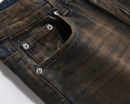 Distressed Dirty Denim Loose Trousers For Men