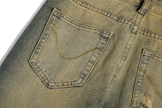 Washed White Denim Bootcut Trousers Men