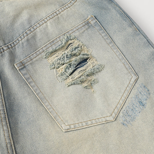 Heavy Industry Hole Washing Denim Shorts Men