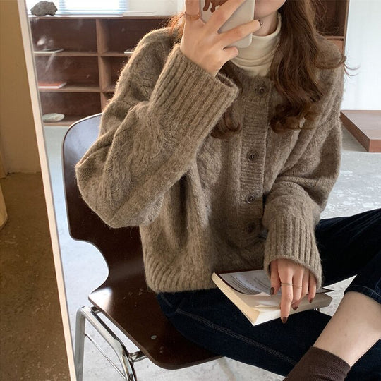 Coarse Twist Knit Sweater Short Jacket Women Retro Hong Kong Style