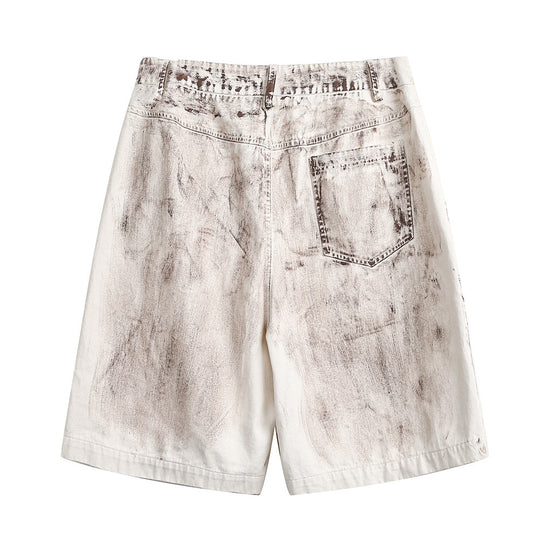 Punk Distressed Dirty Denim Cargo Pants Shorts Men