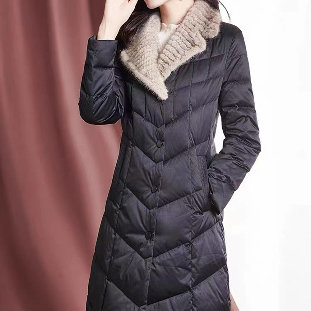 Fashion Warm Mink Fur Collar Thin And Thick Down Jacket Women