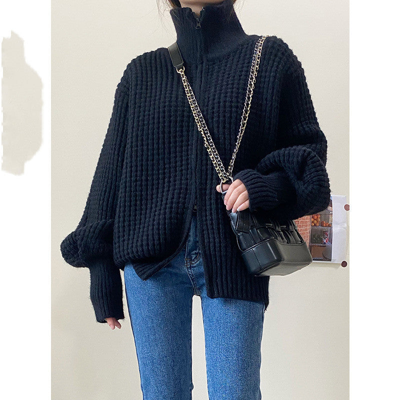 Thickened Loose Lazy Sweater Zipper Knitted Cardigan Jacket Women