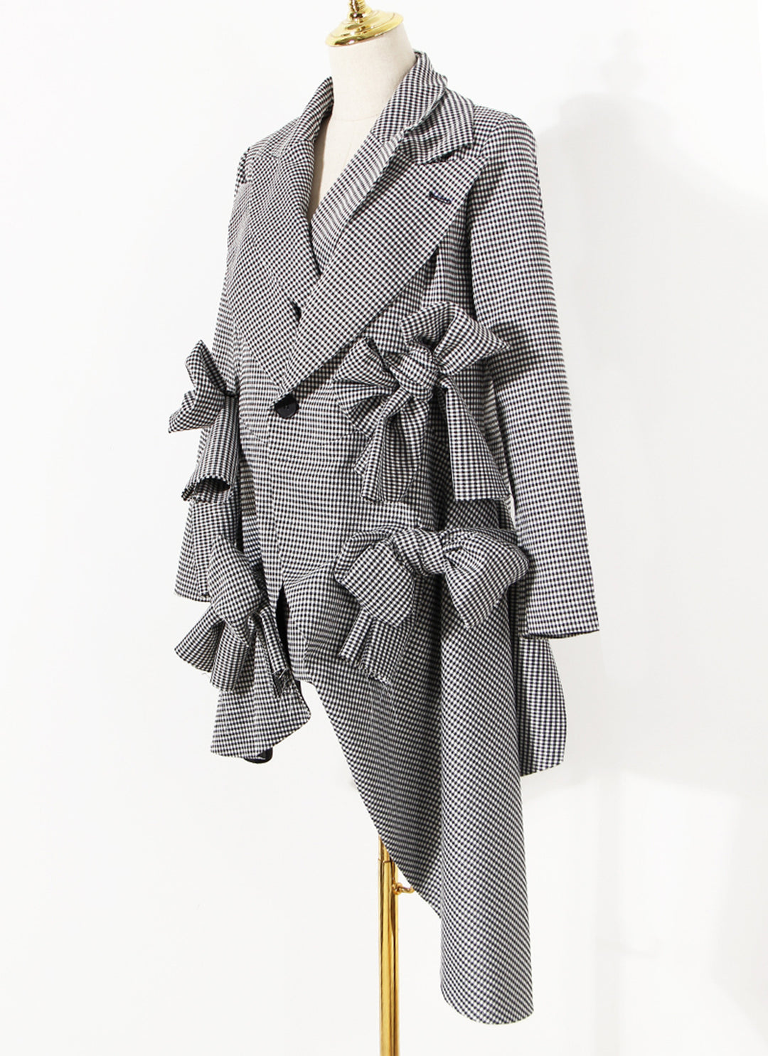Small Plaid Bow Asymmetrical Loose Suit Jacket For Women