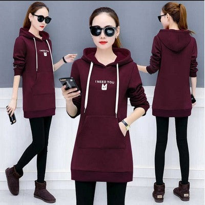 All-match Mid-length Plus Velvet Thickened Long-sleeved Jacket Women