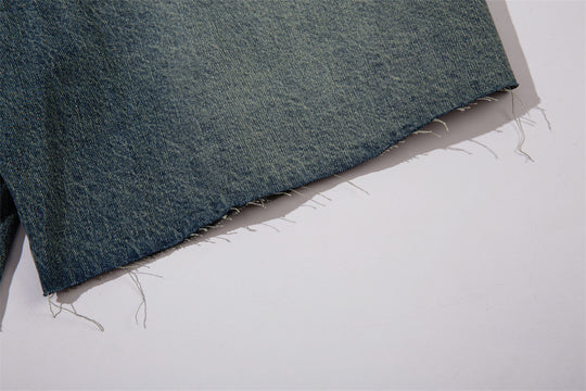 Washed Old Raw Edge Denim Shorts For Men