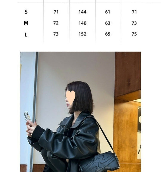 American Retro High-grade Black Leather Jacket Coat Women