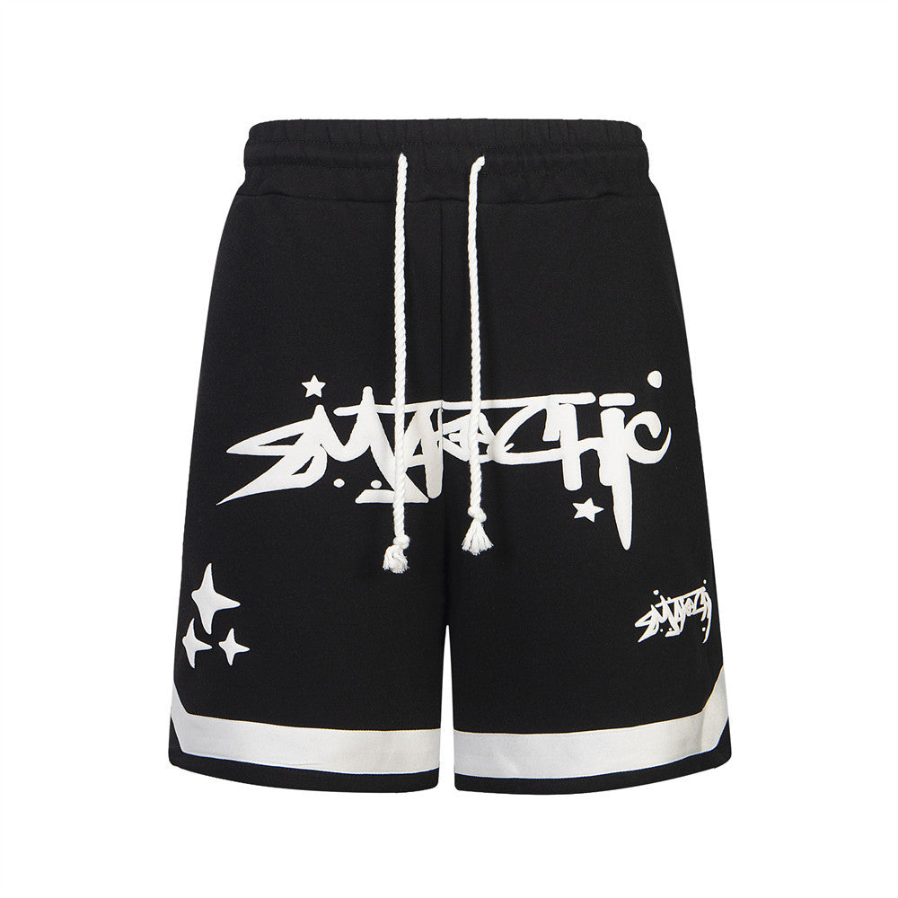Letter Puff Print Loose Shorts For Men And Women