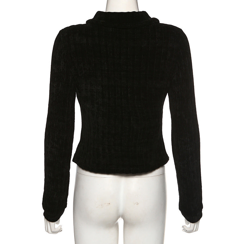 Retro Lapel Single-Breasted Long-Sleeved All-Match Cardigan Jacket Women