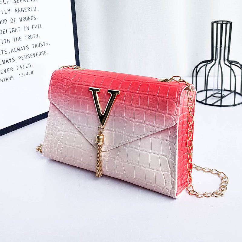 Gradient Color Iron Tassel Chain Small Square Bag Shoulder