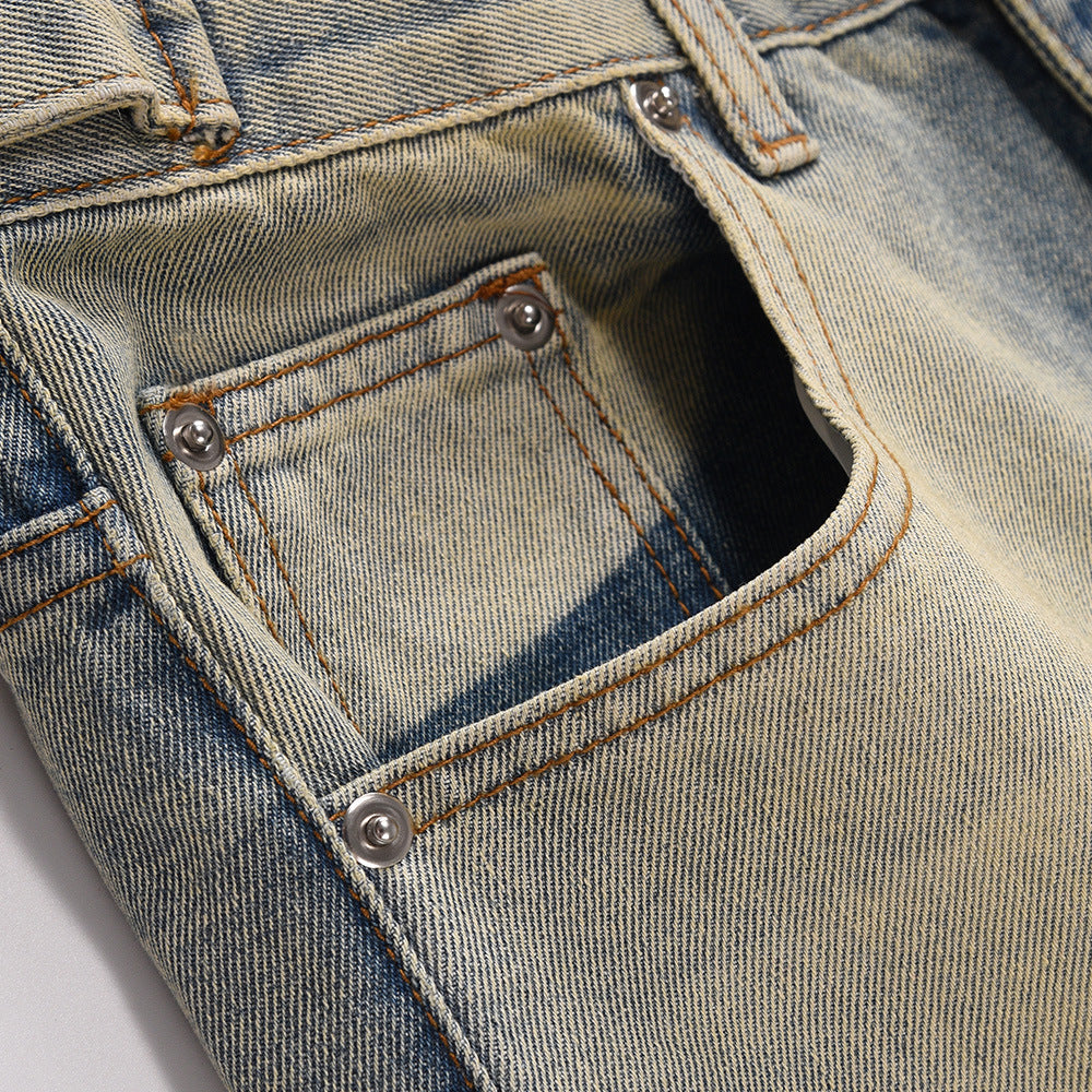 Distressed Straight-leg Denim Trousers For Men