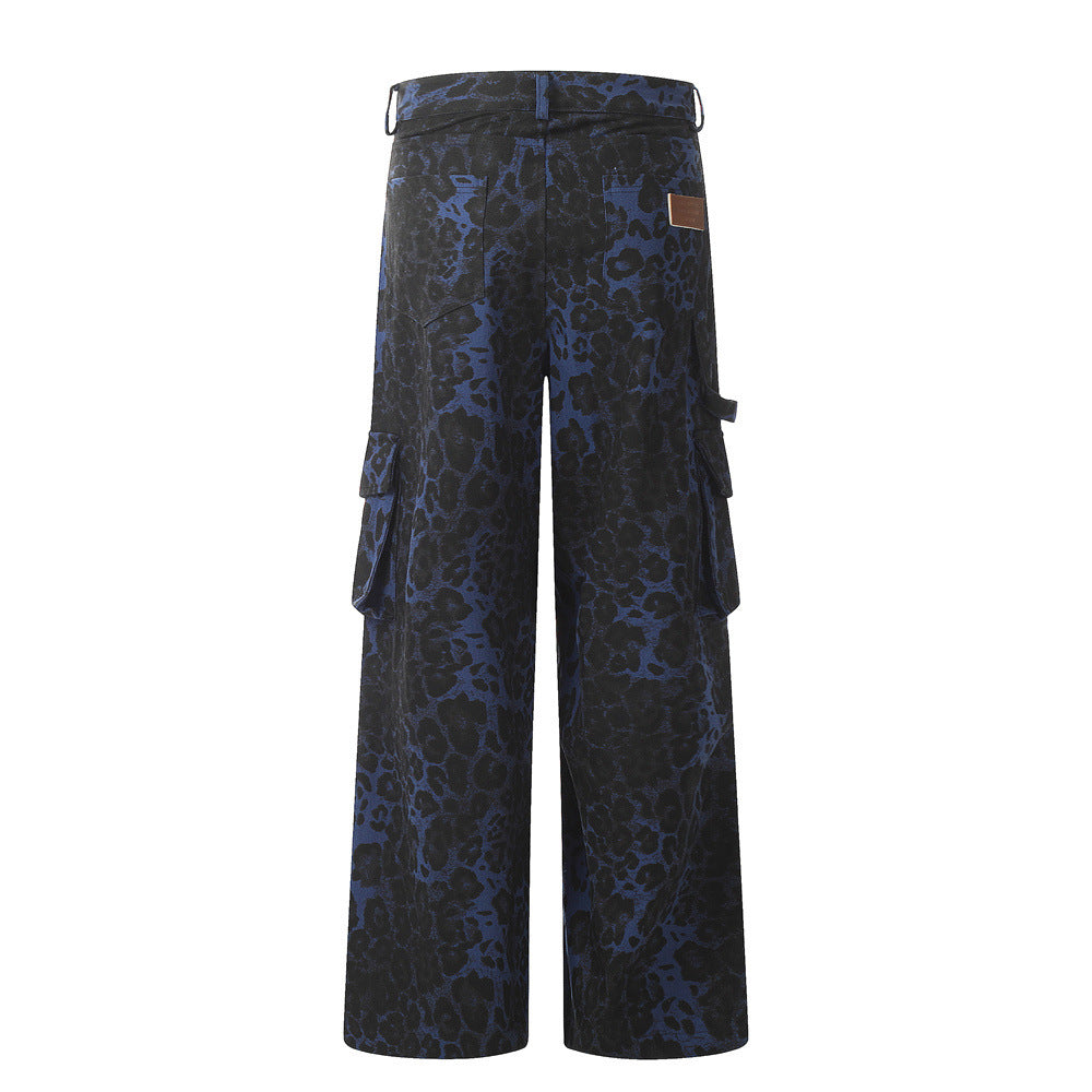 Leopard Print Casual Baggy Straight Trousers Men