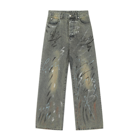 Splash Ink Denim Straight-leg Trousers Men