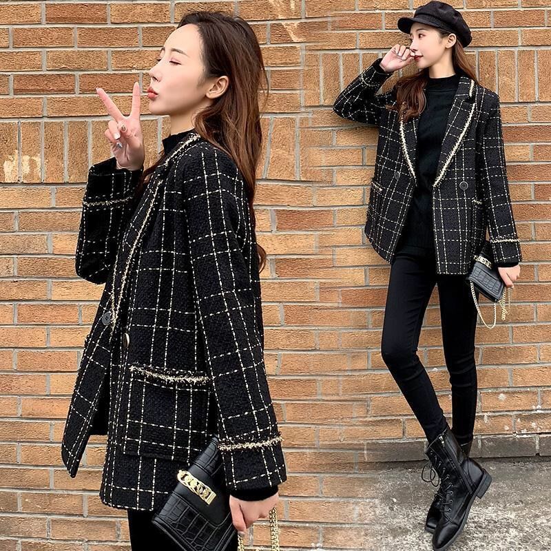 Fashion All-match Plaid Suit Woolen Jacket Women