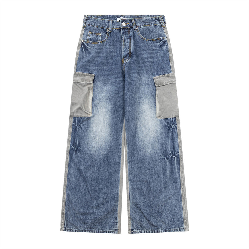 Fashion Men Loose Pockets Straight-leg Trousers