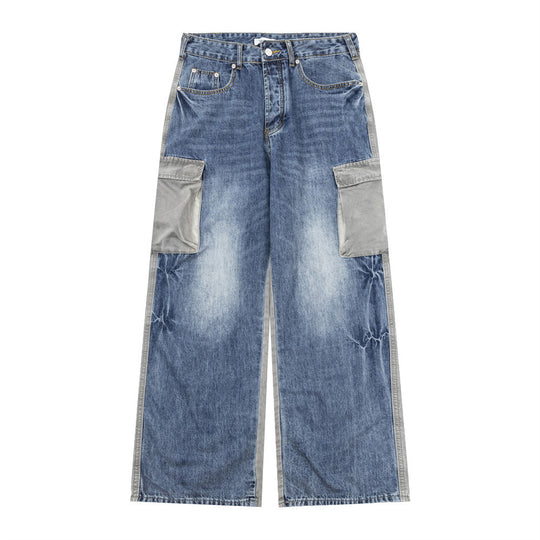 Fashion Men Loose Pockets Straight-leg Trousers