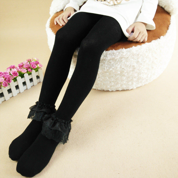 Autumn And Winter Lace Pantyhose Breathable Combed Cotton Boneless Sewing Head Girls' Leggings Children Gym Pants