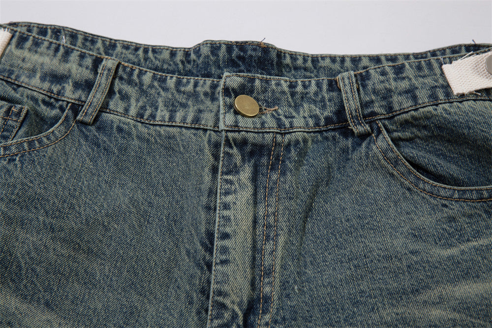 Washed Old Raw Edge Denim Shorts For Men