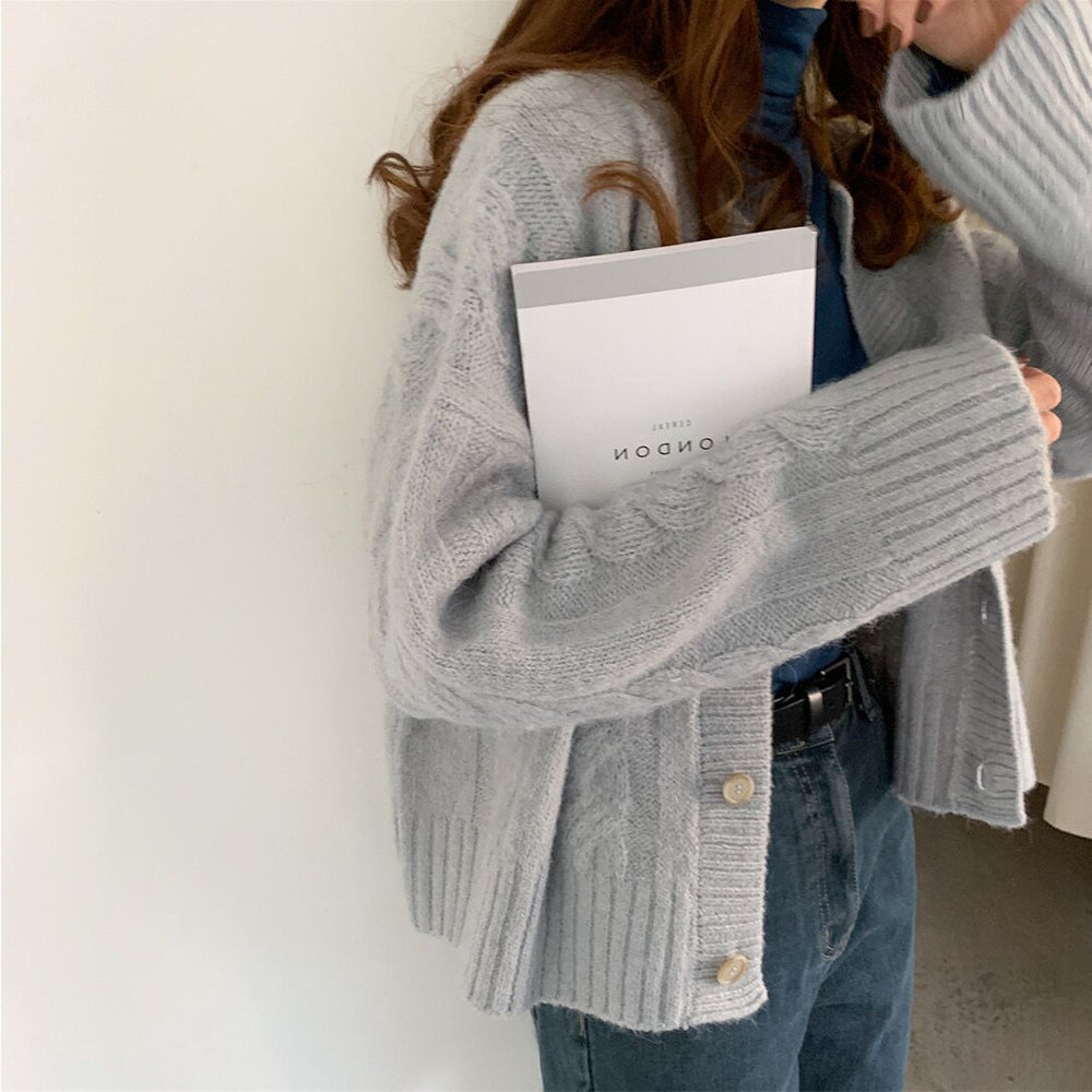 Coarse Twist Knit Sweater Short Jacket Women Retro Hong Kong Style