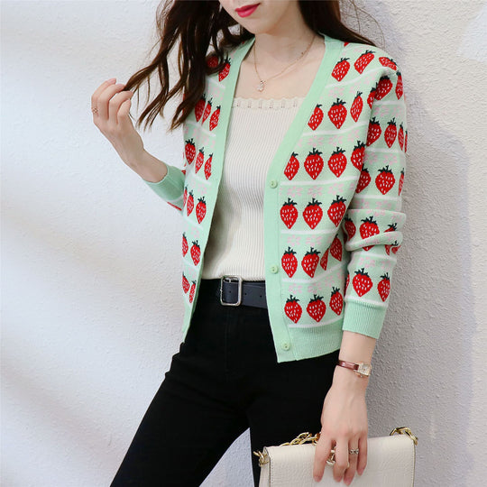 Strawberry Short Sweater Cardigan Jacket Women Korean Style Loose