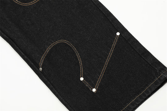 Irregular Stitching Denim Trousers For Men