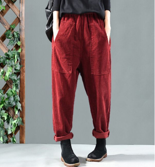 Corduroy All-match Casual Harem Trousers Women