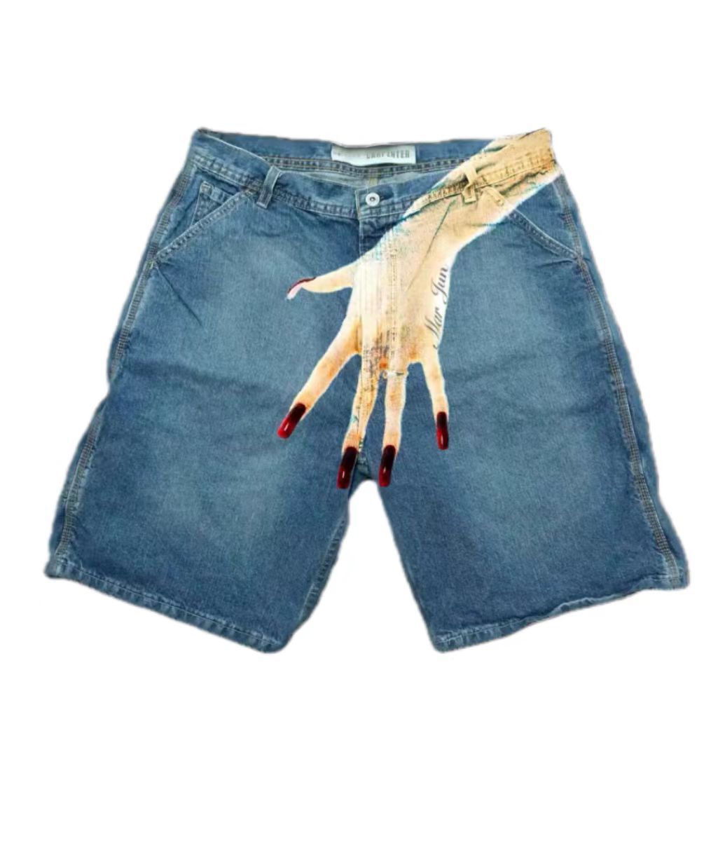 Y2g Hip Hop Trend Pattern Printed Denim Shorts Men