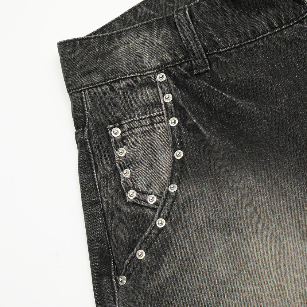 Contrast Color Paint Spray Painting Loose Denim Shorts Men