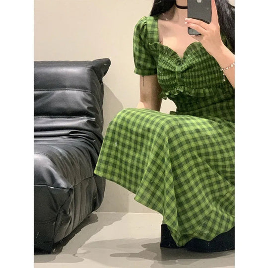 Green Plaid Dress For Women In Summer