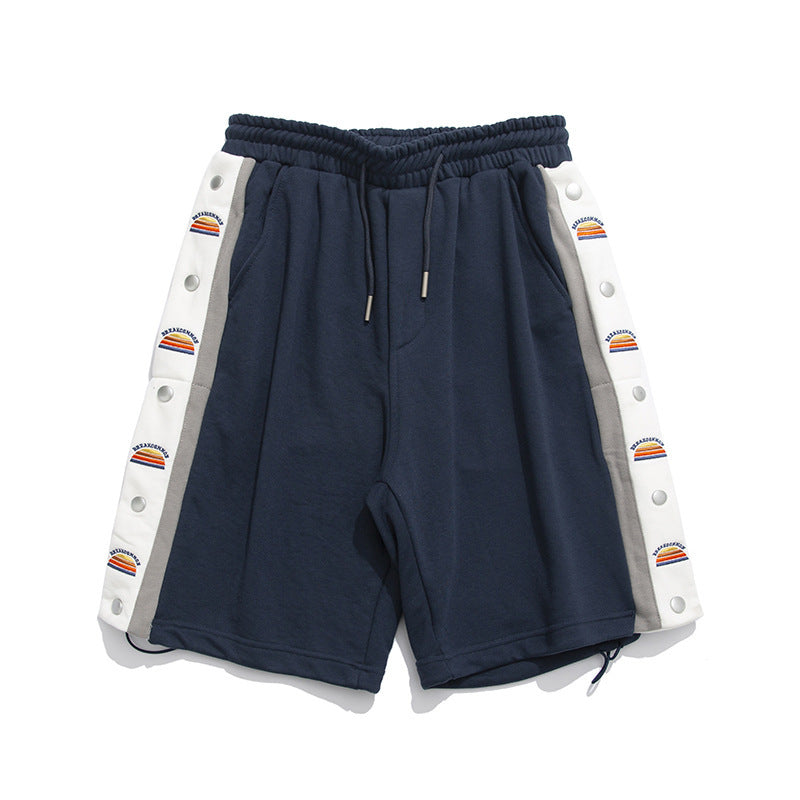 Colorblock Side-breasted Embroidery Casual Five-point Shorts Men