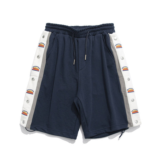 Colorblock Side-breasted Embroidery Casual Five-point Shorts Men