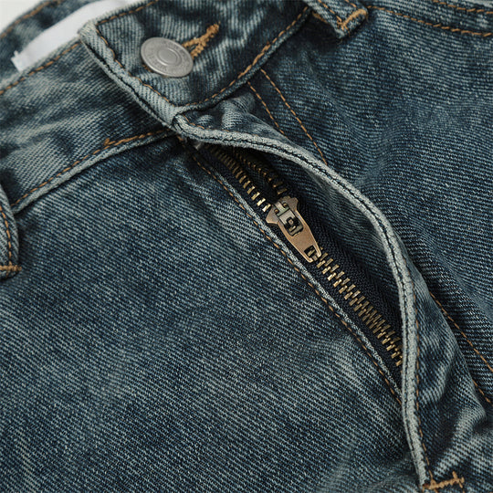 Ripped Knee Jeans Men Straight-leg Trousers