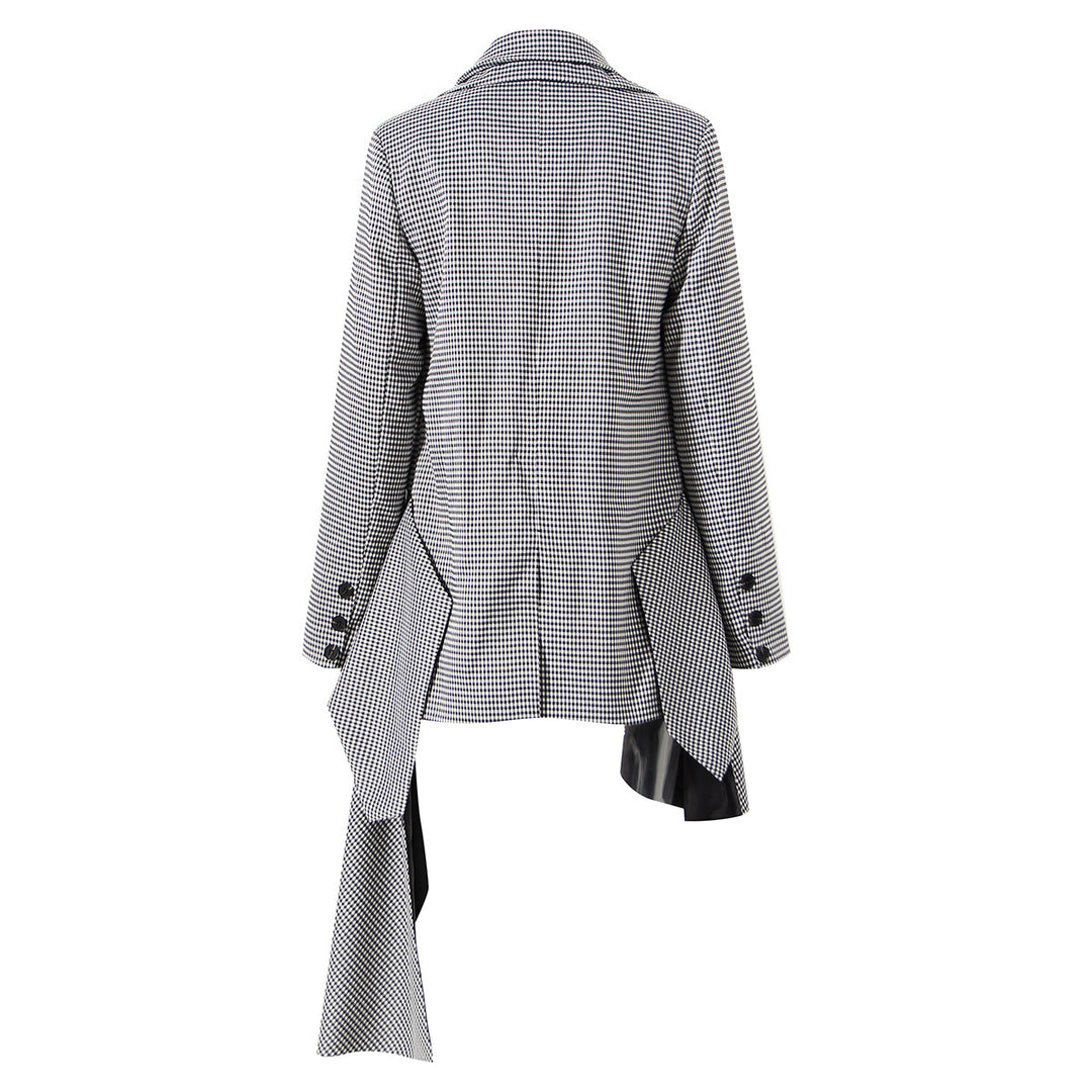 Small Plaid Bow Asymmetrical Loose Suit Jacket For Women