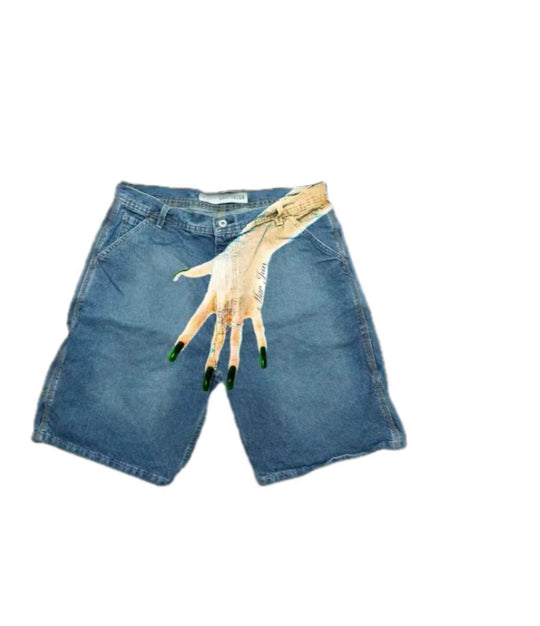 Y2g Hip Hop Trend Pattern Printed Denim Shorts Men