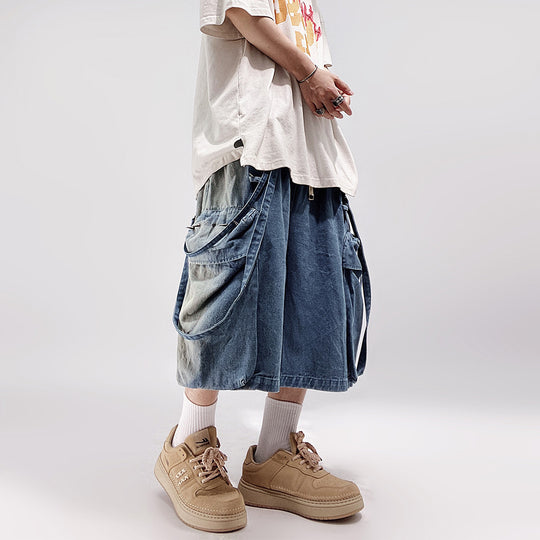 Loose Cargo Five Points Denim Straight Casual Shorts Men