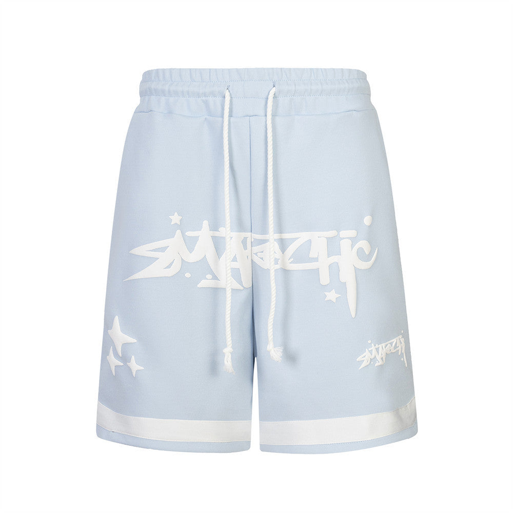 Letter Puff Print Loose Shorts For Men And Women