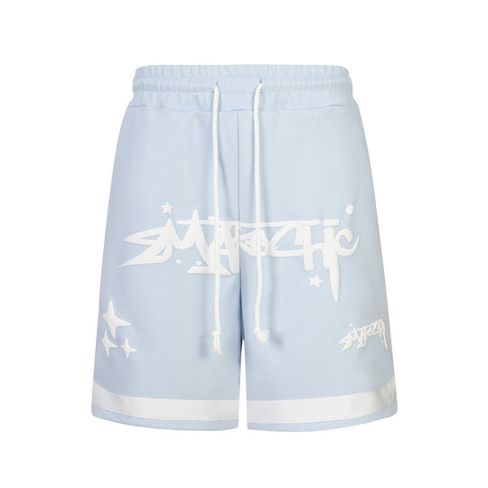 Letter Puff Print Loose Shorts For Men And Women