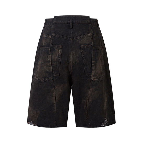 Waste Soil Spray Painting Old Dirty Denim Shorts Men