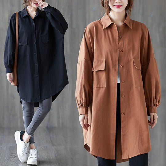 Cardigan Shirt Collar Big Pocket Windbreaker Jacket Women